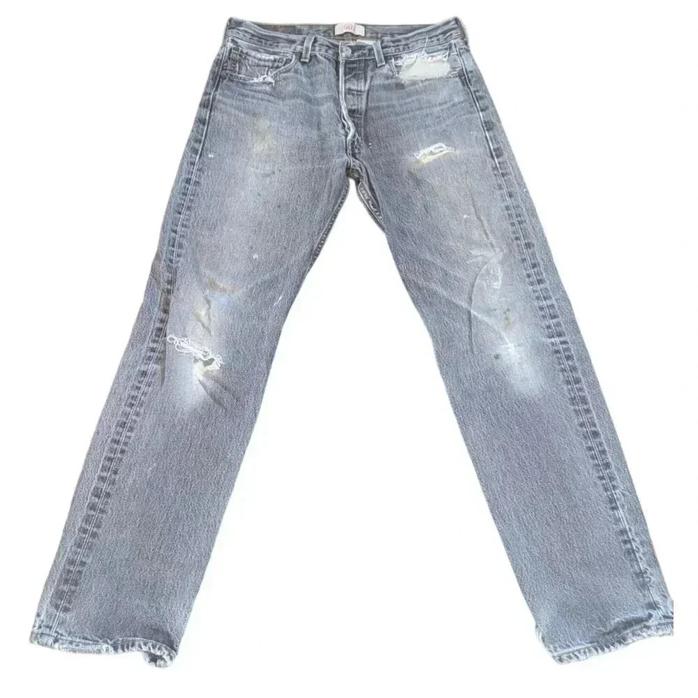Levi's Vintage Red Tab Distressed Dirty Grunge Gray 501 Jeans Men's 32x32 Button